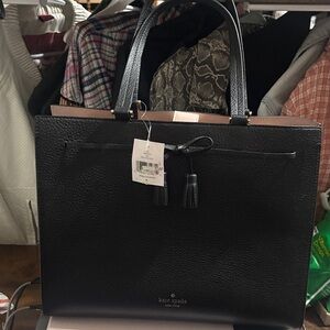 NWT Kate spade Black Pebbled Leather Tote with Tassel bow